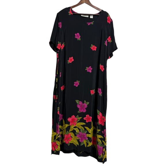 NWT Draper’s & Damon’s Black Tropical Print Rayon maxi Dress  XL - Picture 1 of 8